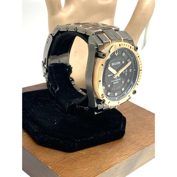 Bulova Men's Watch Precisionist 98D149 Quartz Diamond Dial Rose Gold Gunmetal - Picture 2 of 15